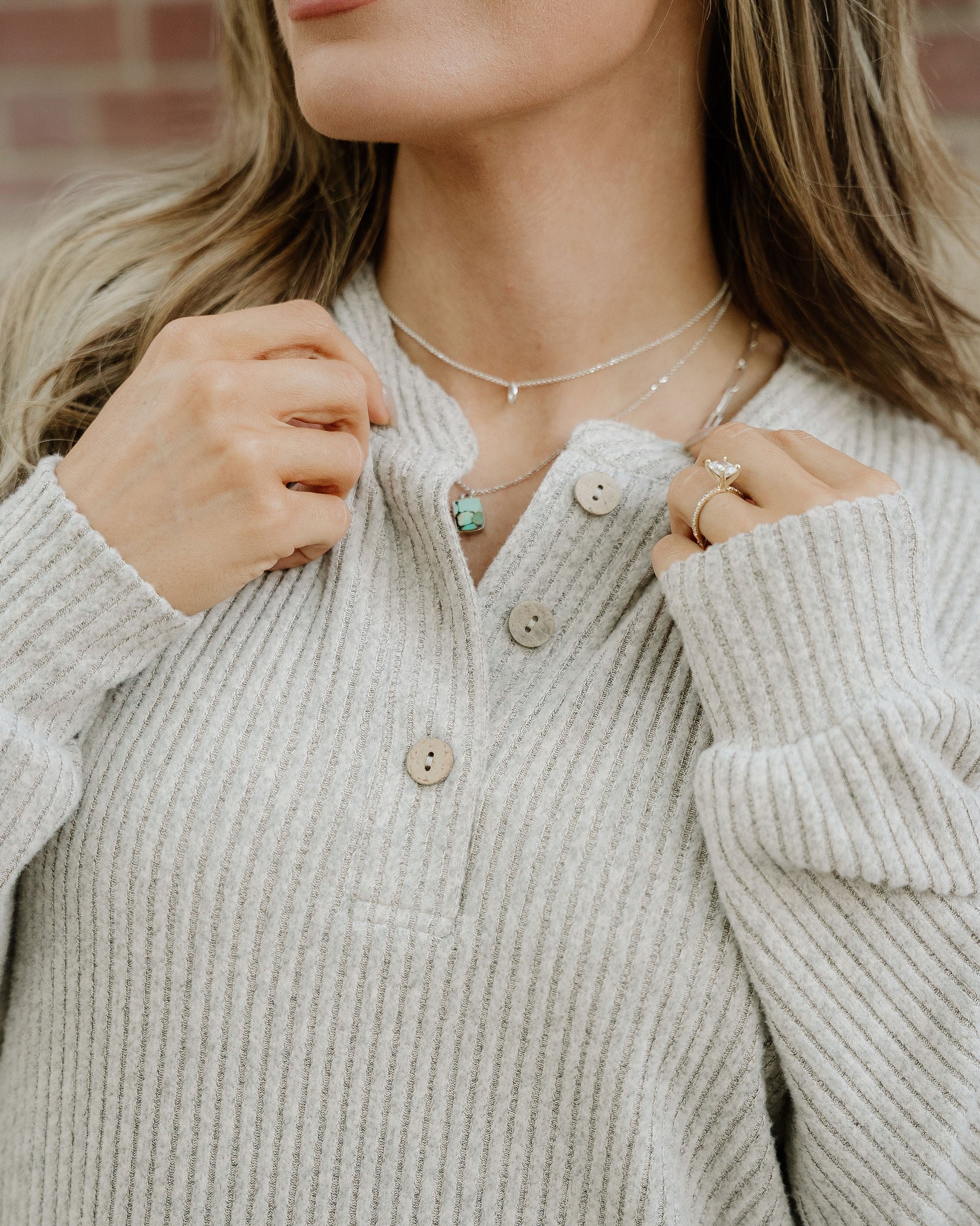 Addison Ribbed Texture Drop Shoulder Henley Knit Top - Image 6