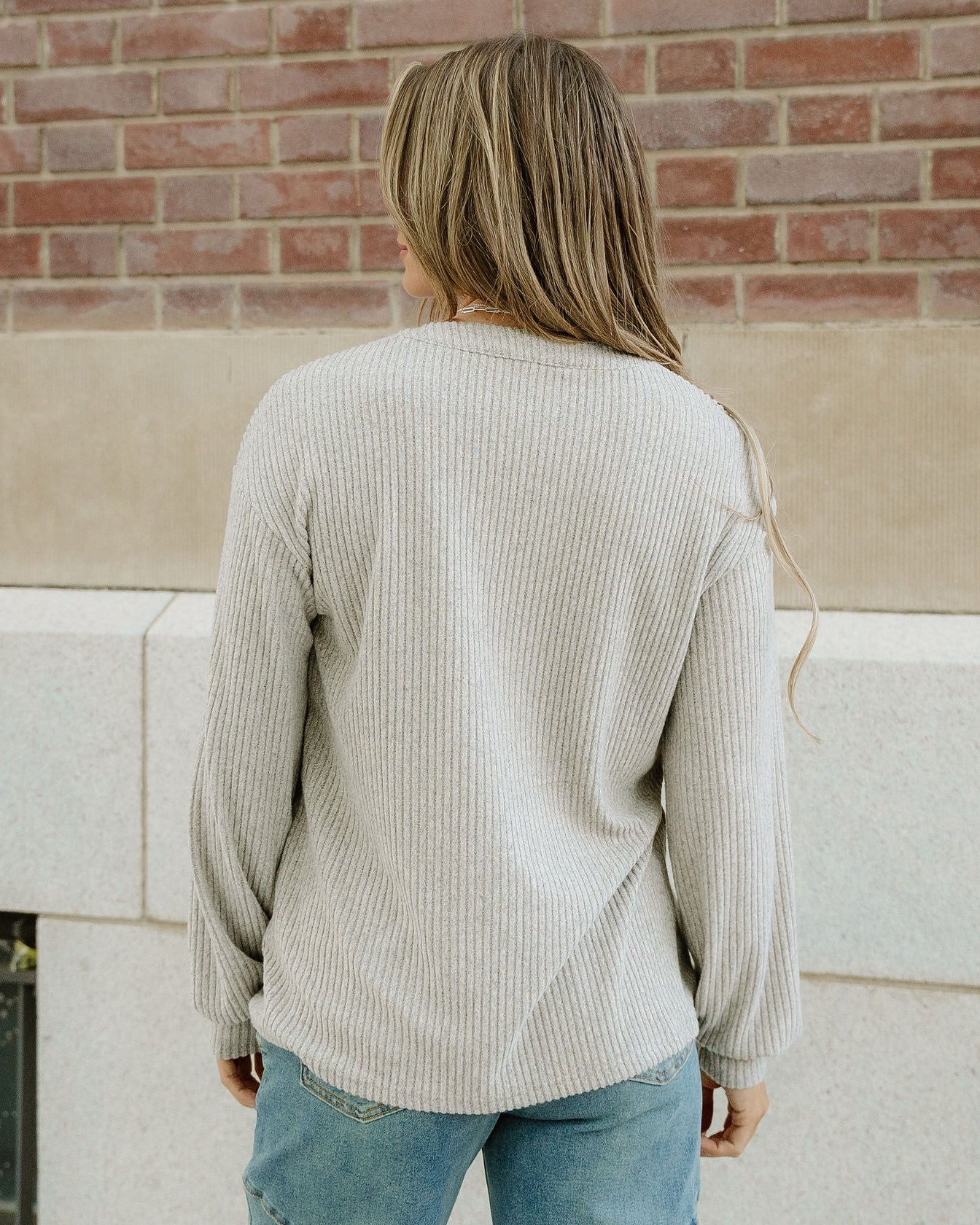 Addison Ribbed Texture Drop Shoulder Henley Knit Top - Image 7