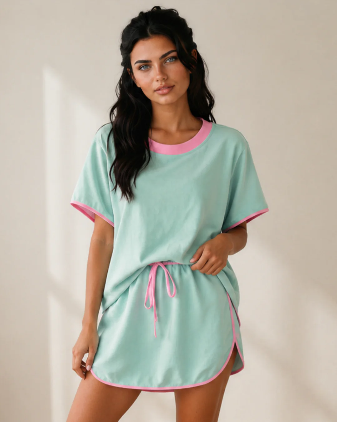 Sofia Colorblock Edge Drop Shoulder T Shirt and Skort 2 Pcs Set - Image 3