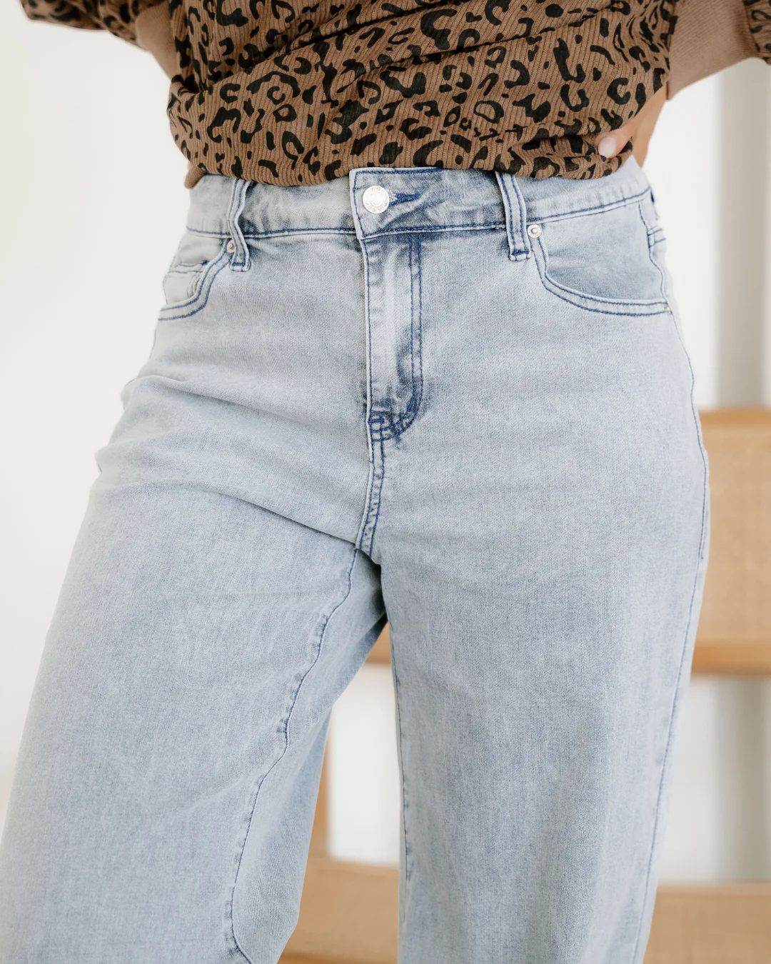 Naia Button Zip High Waist Flared Hem Jeans - Image 3