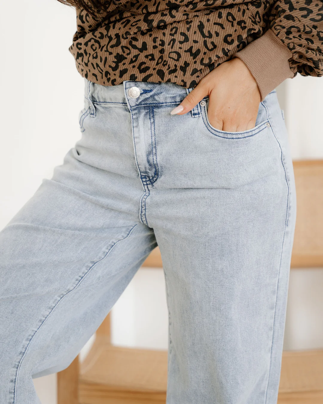 Naia Button Zip High Waist Flared Hem Jeans - Image 4