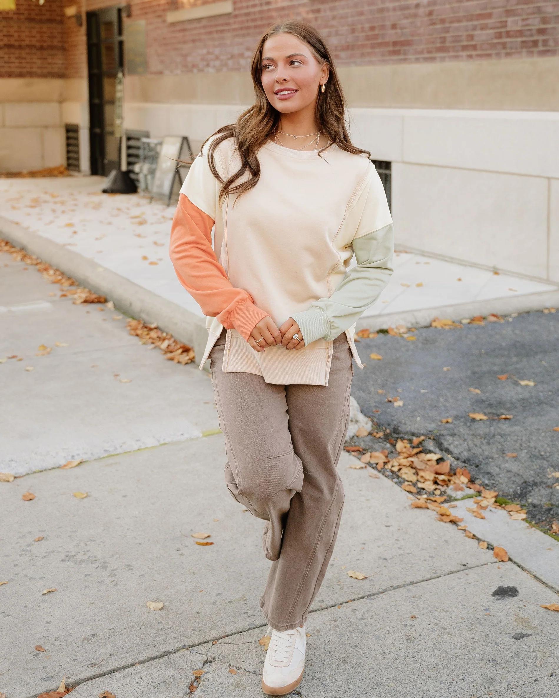 Evelyn Colorblock Patchwork Split Hem Casual Sweatshirt - Image 3