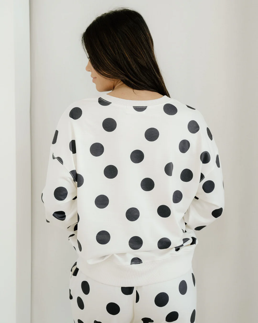 Polka Dot Print Drop Shoulder Pullover Drawstring Jogger Pant Set - Beige - Image 11