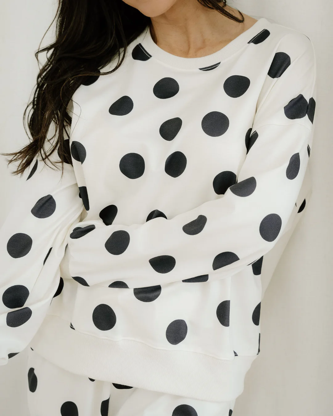 Polka Dot Print Drop Shoulder Pullover Drawstring Jogger Pant Set - Beige - Image 5