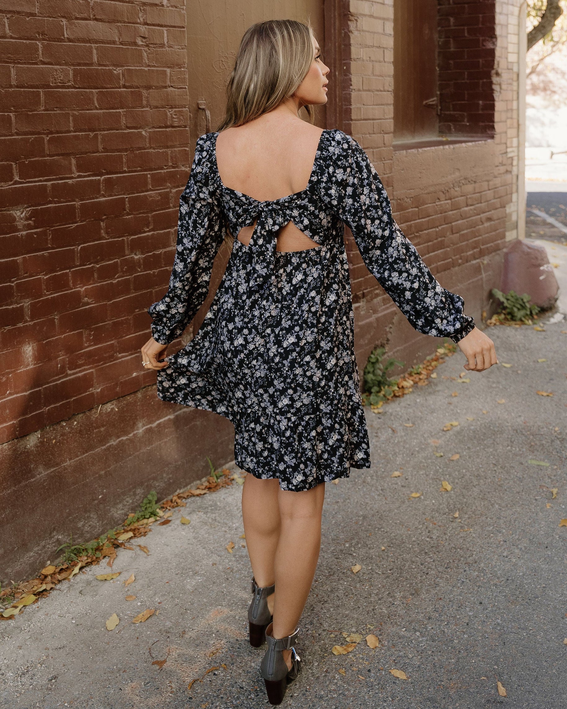 Isabella Long Sleeve Frilly Shirred Square Neck Mini Dress - Image 7