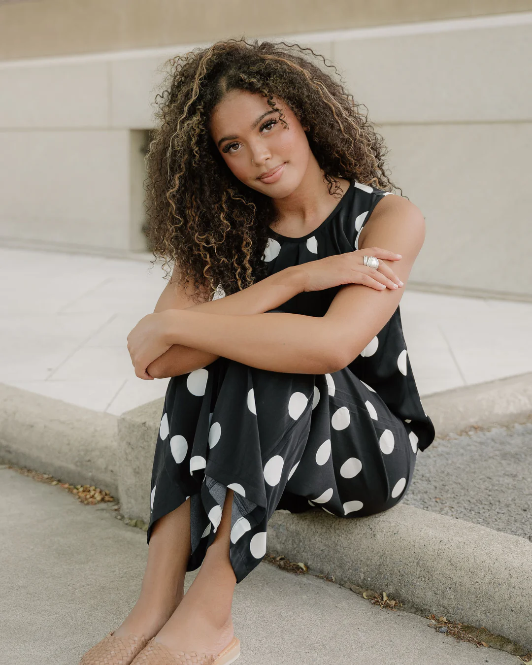 Paris Polka Dot Print Pleated Round Neck Tank Casual Wide Leg Two-Piece Outfit - Image 3