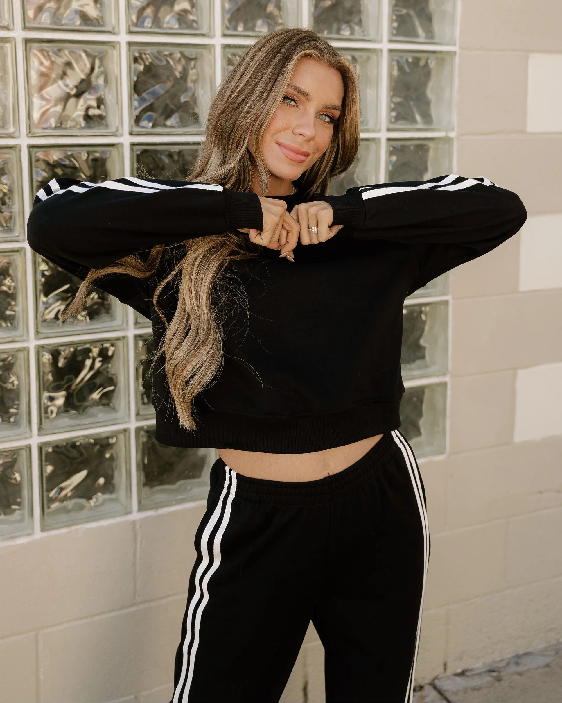 Pullover Wide Leg Pants 2pcs Outfit - Black - Image 5