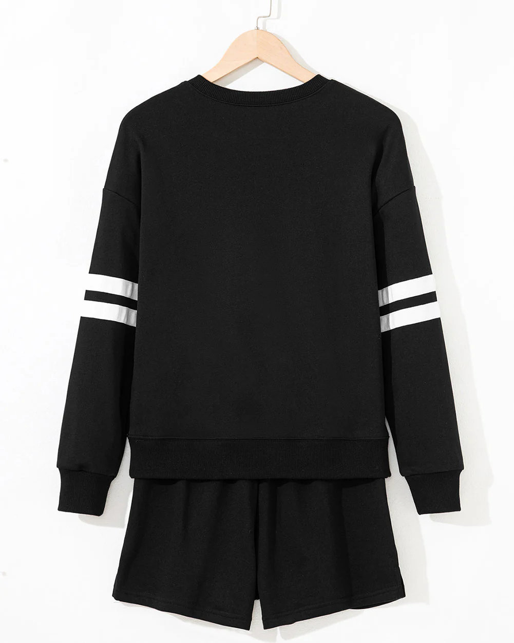 Striped Sweatshirt and Shorts Set - Black - Image 5