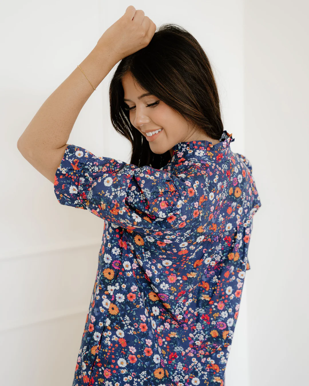 Serena Wild Daisy Floral Split Neck Short Puff Sleeve Mini Dress - Image 8