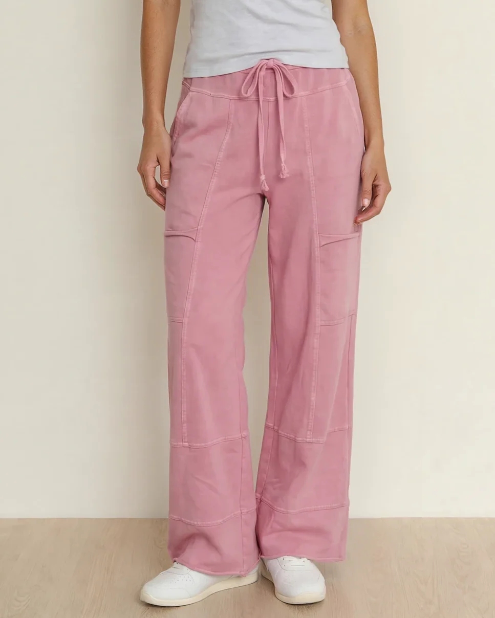 Hannah Mineral Wash Exposed Seam Wide Leg Cargo Pants - Bonbon - Image 2