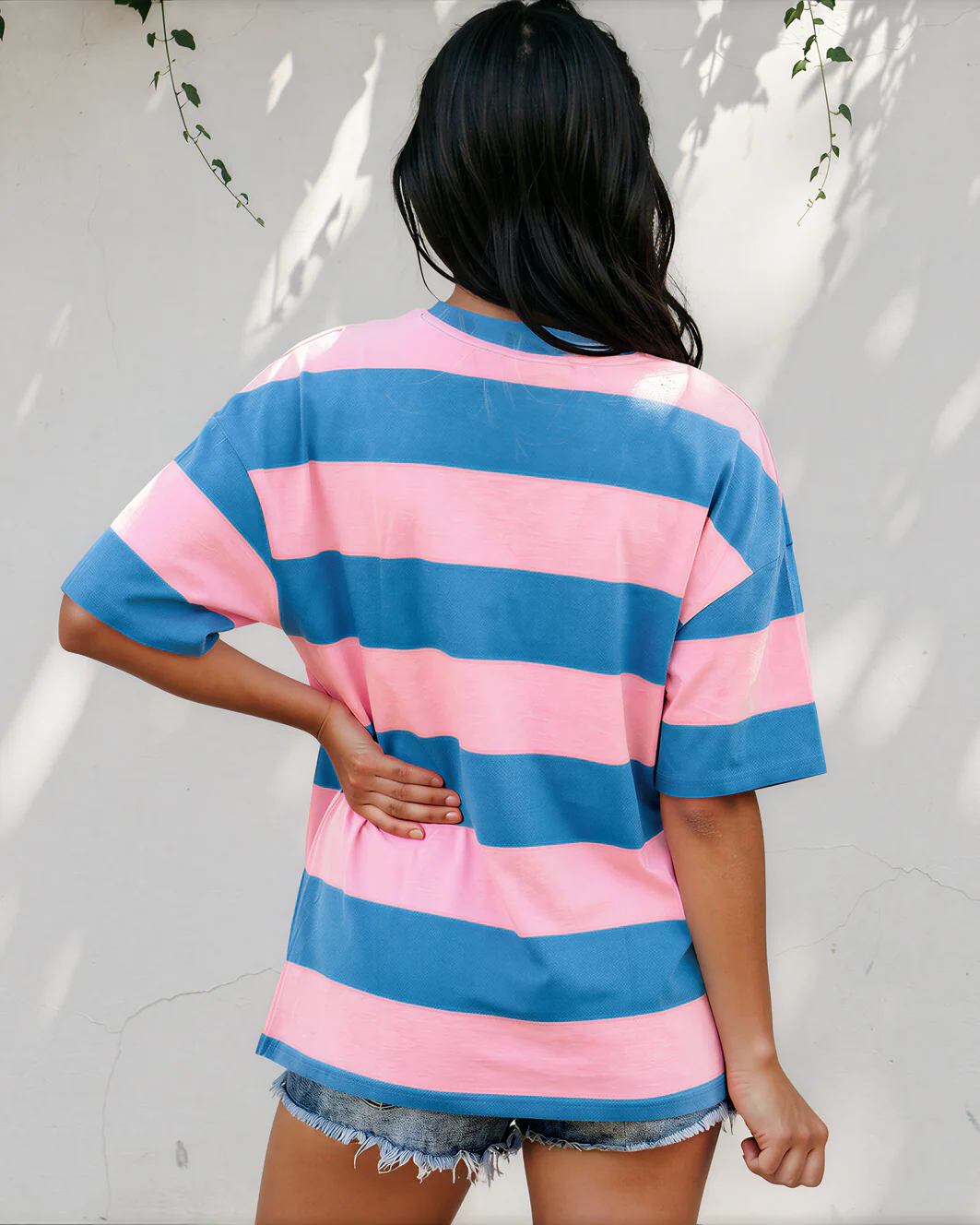 Landry Striped Color Block Oversize Tunic Tee - Pink/Blue - Image 4