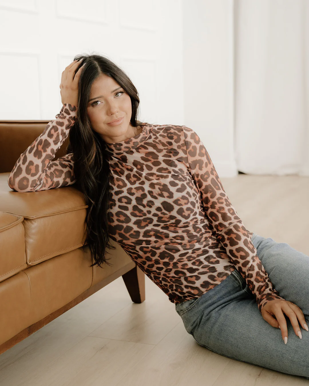 Blakely Leopard Mock Neck Long Sleeve Mesh Top - Image 3