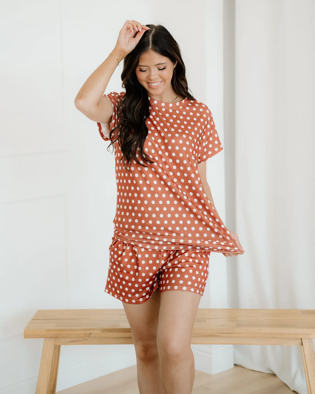 Paityn Polka Dot Print Short Set - Caramel - Image 5