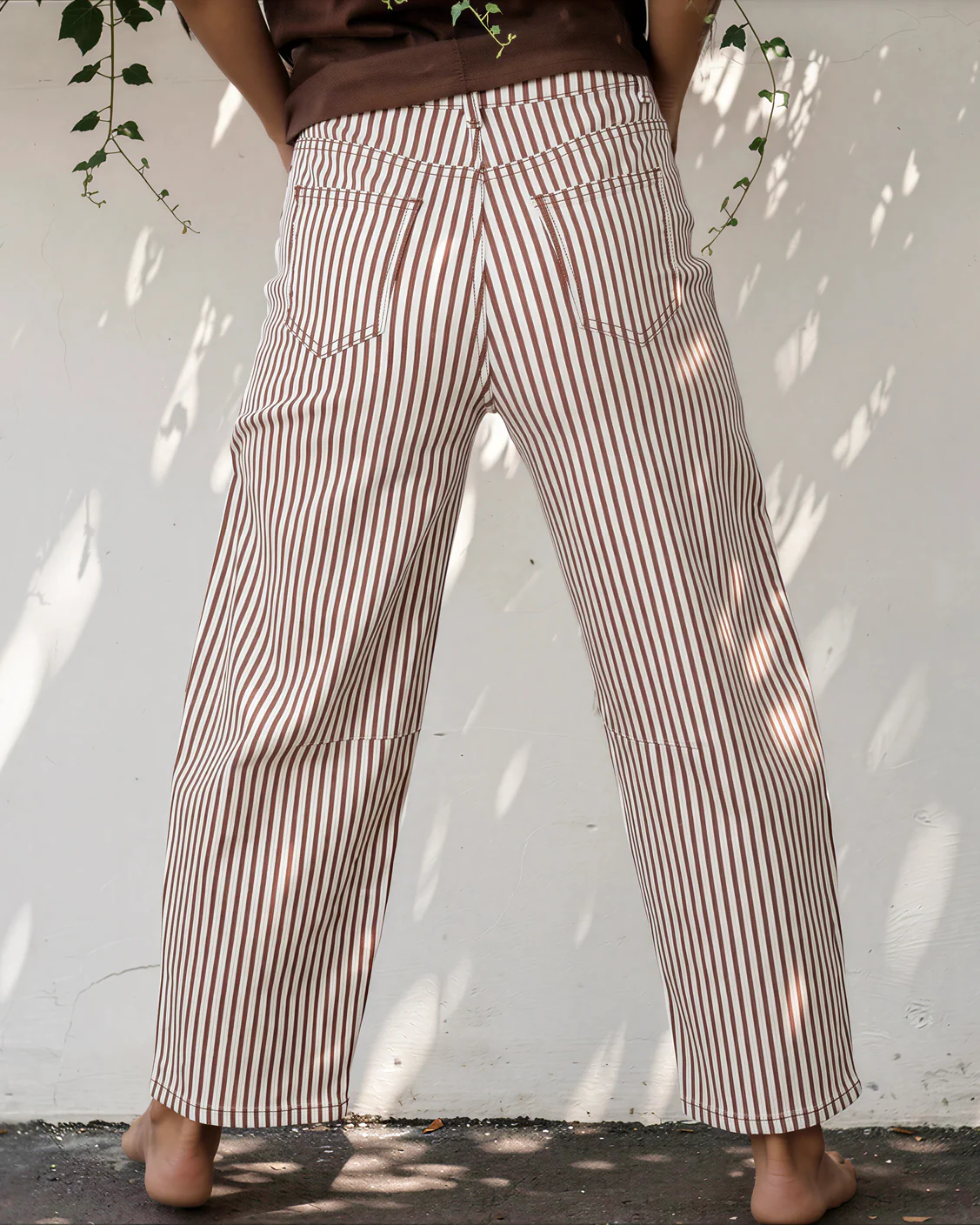 Lennox Stripe Casual Barrel Jeans - Brown - Image 3