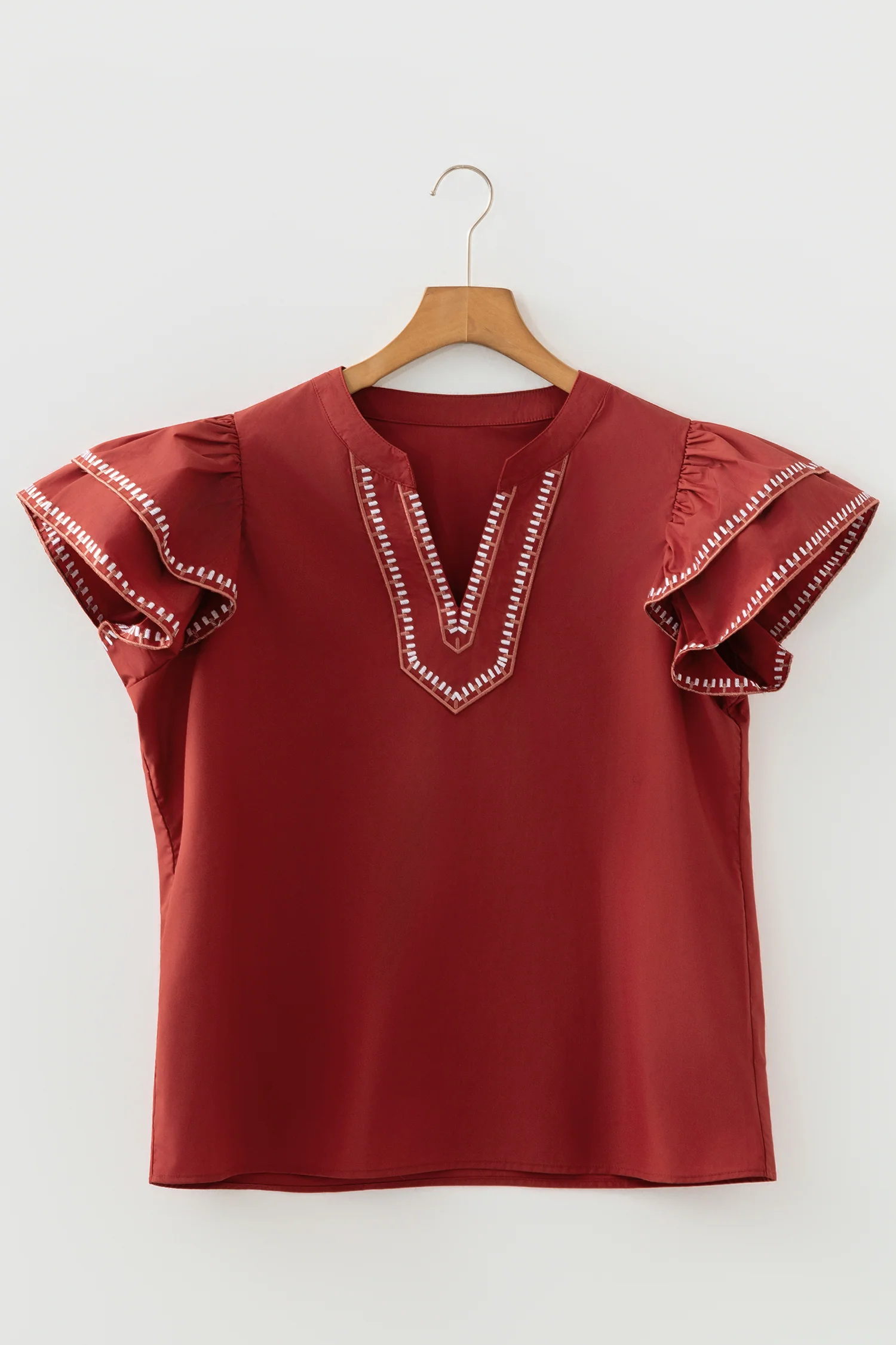 Ainsley Contrast Trim Flutter Sleeve V Neck Blouse - Image 3