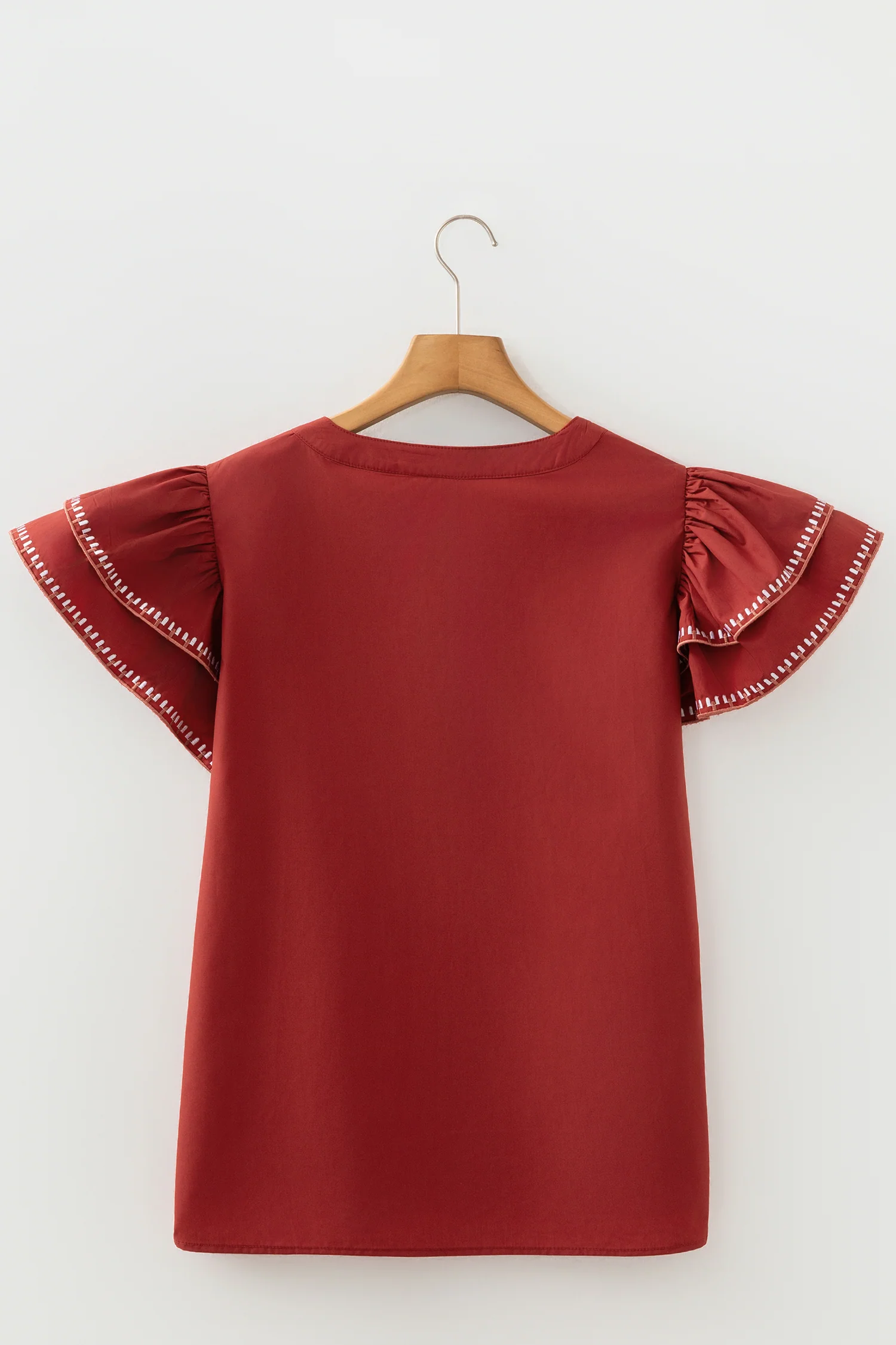Ainsley Contrast Trim Flutter Sleeve V Neck Blouse - Image 4