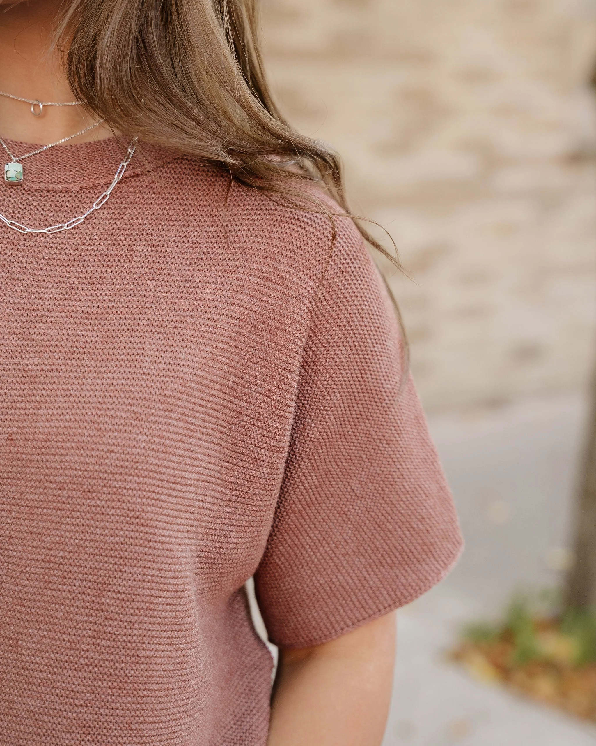 Maya Mock Neck Short Sleeve Sweater - Brown - Image 4