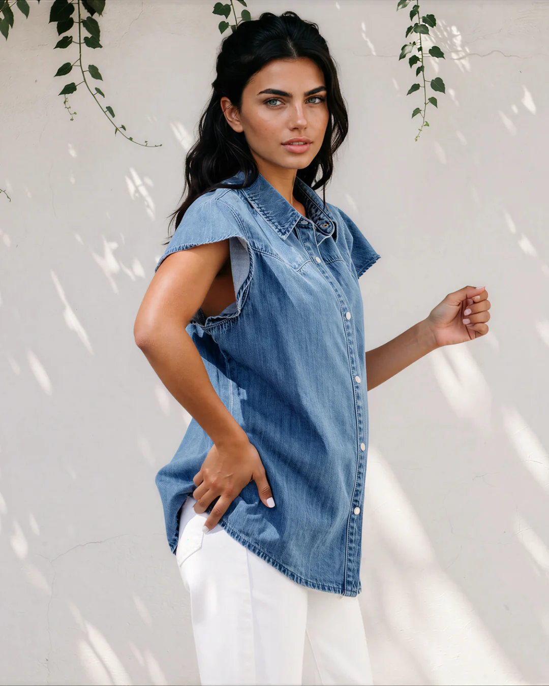 Cheyenne Ruffled Short Sleeve Denim Shirt - Image 3