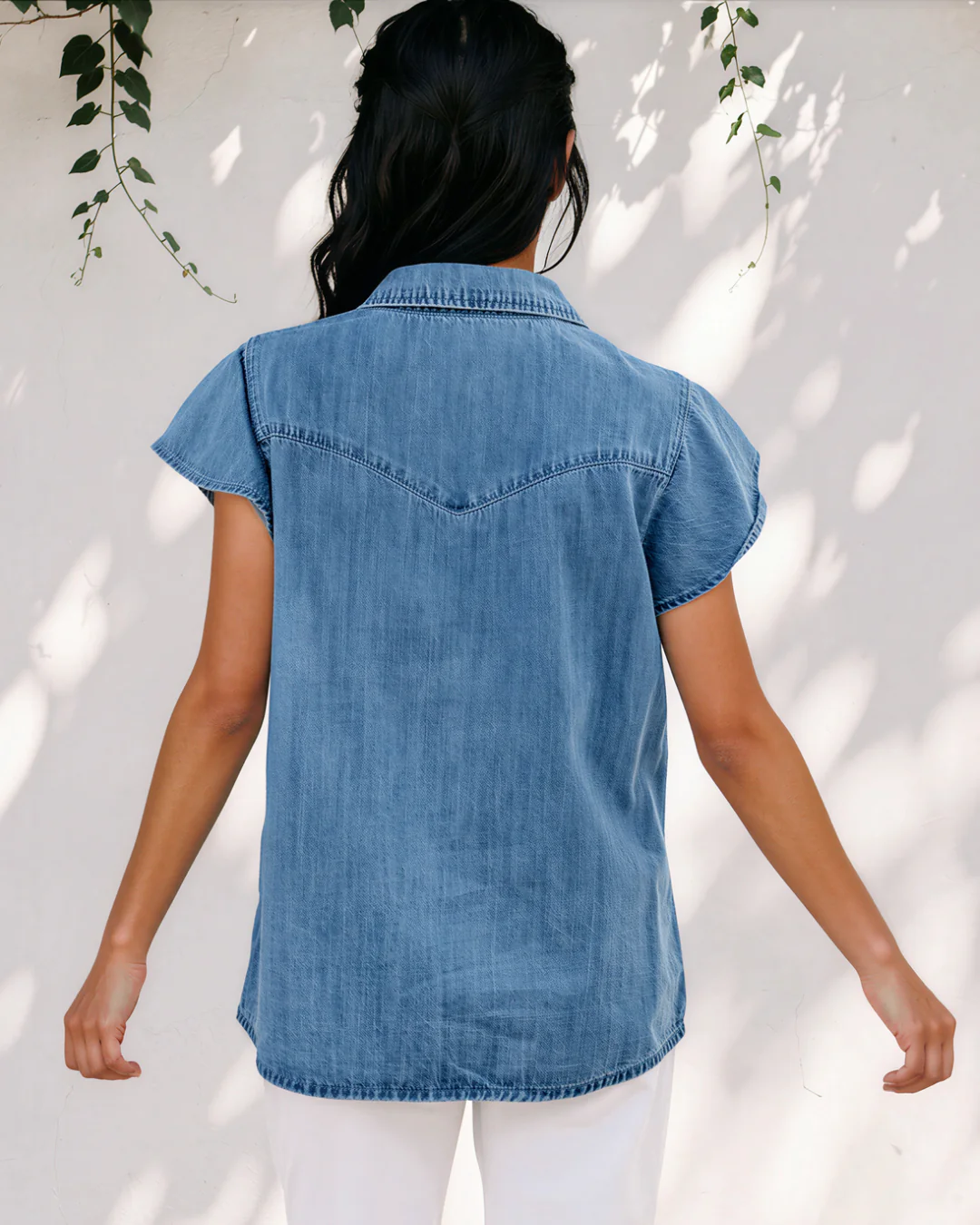 Cheyenne Ruffled Short Sleeve Denim Shirt - Image 4