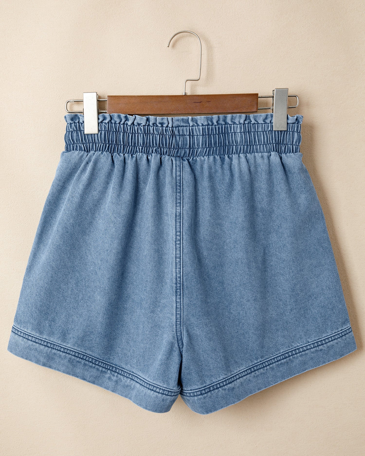 Violet Smocked Elastic Waist Denim Shorts - Image 4