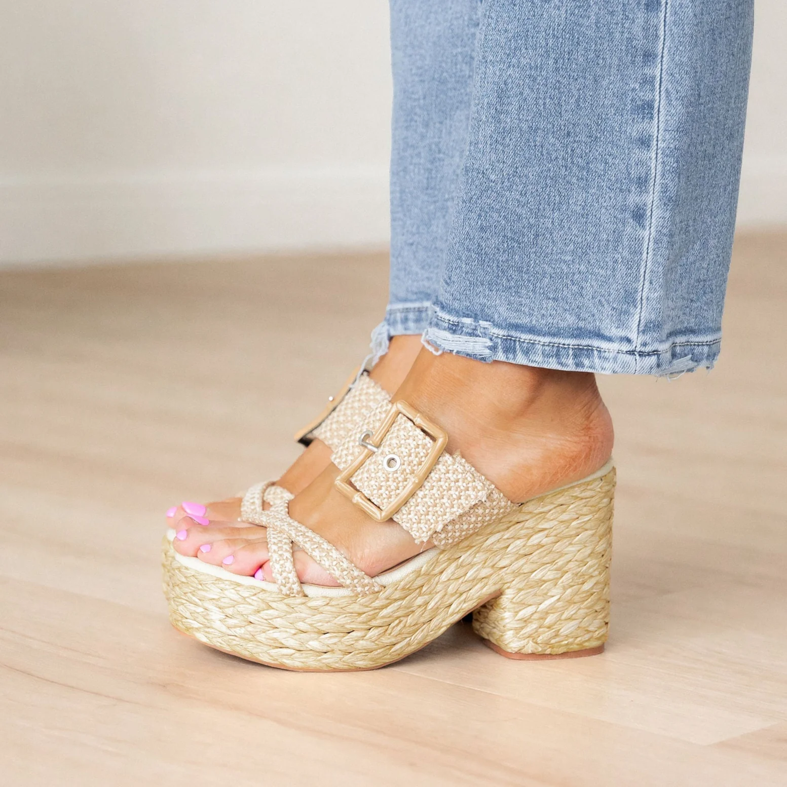 Edwina Wedges - Light Natural Raffia - Image 5
