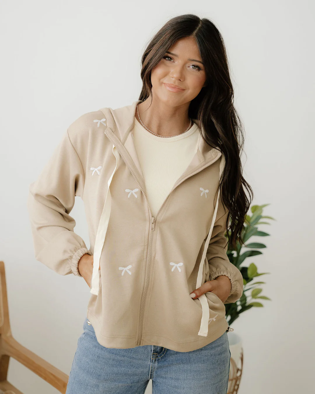 Brielle Bow Embroidered Zip Up Hoodie - Image 3