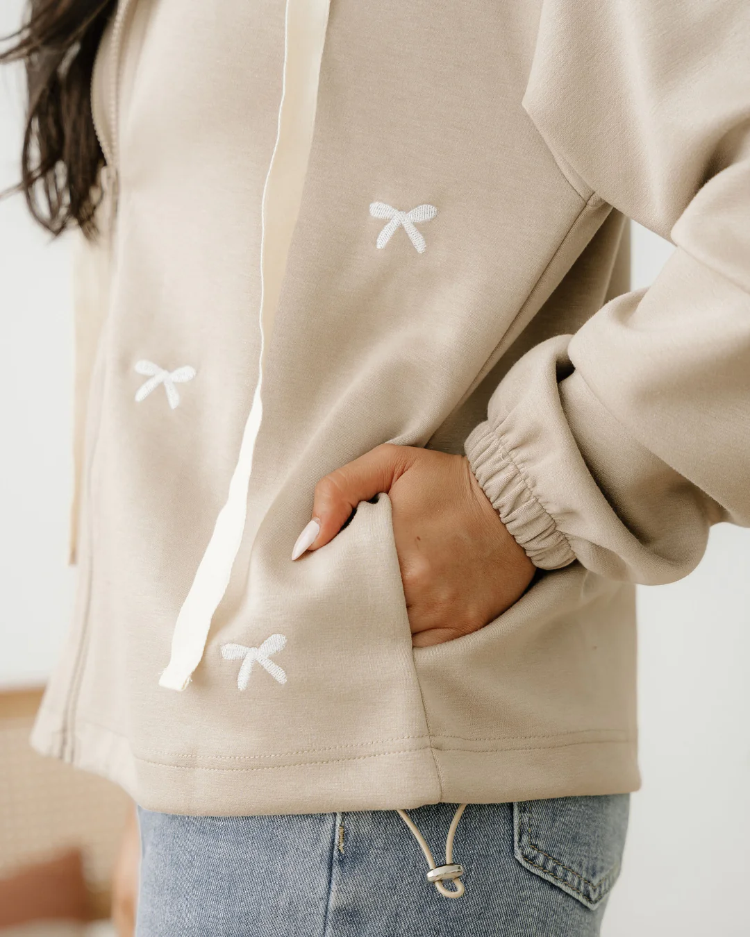 Brielle Bow Embroidered Zip Up Hoodie - Image 8
