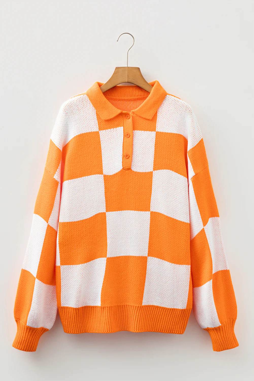 V Neck Checkered Sweater - Tangerine - Image 4