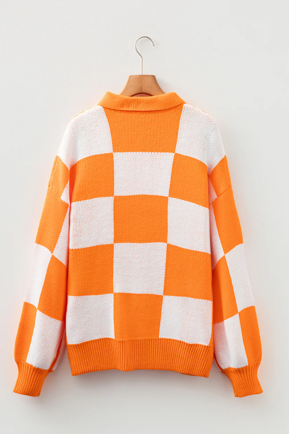 V Neck Checkered Sweater - Tangerine - Image 5