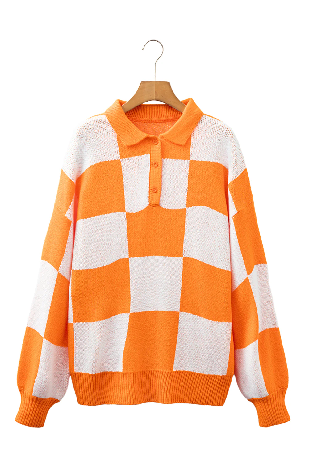 V Neck Checkered Sweater - Tangerine - Image 8