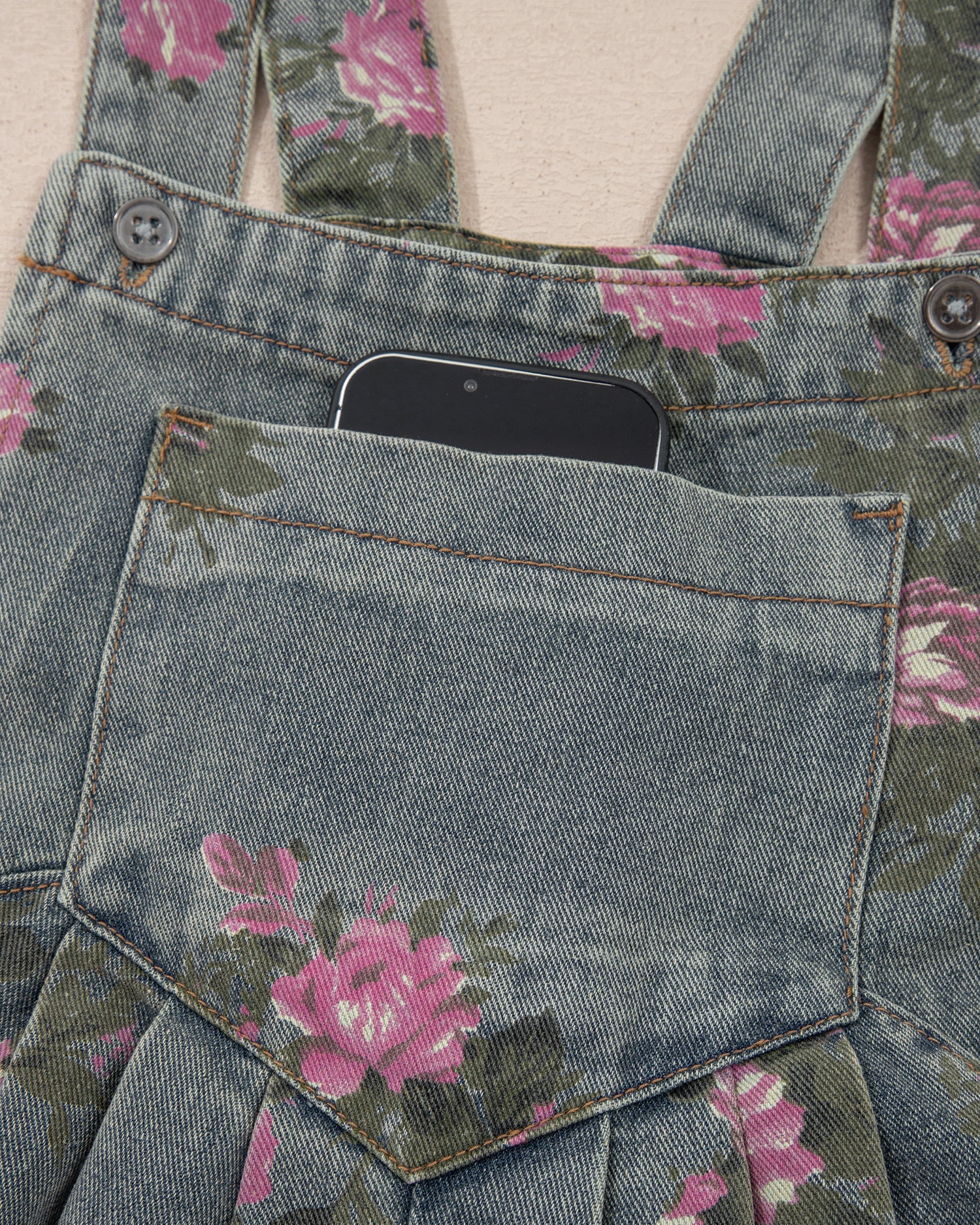 Pleated High Waist Wide Leg Denim Jumpsuit - Dark Wash - Image 6
