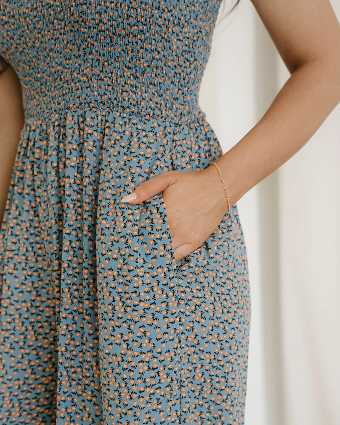 Angelica Square Neckline Stretch High Waist Jumper - Blue Floral - Image 7