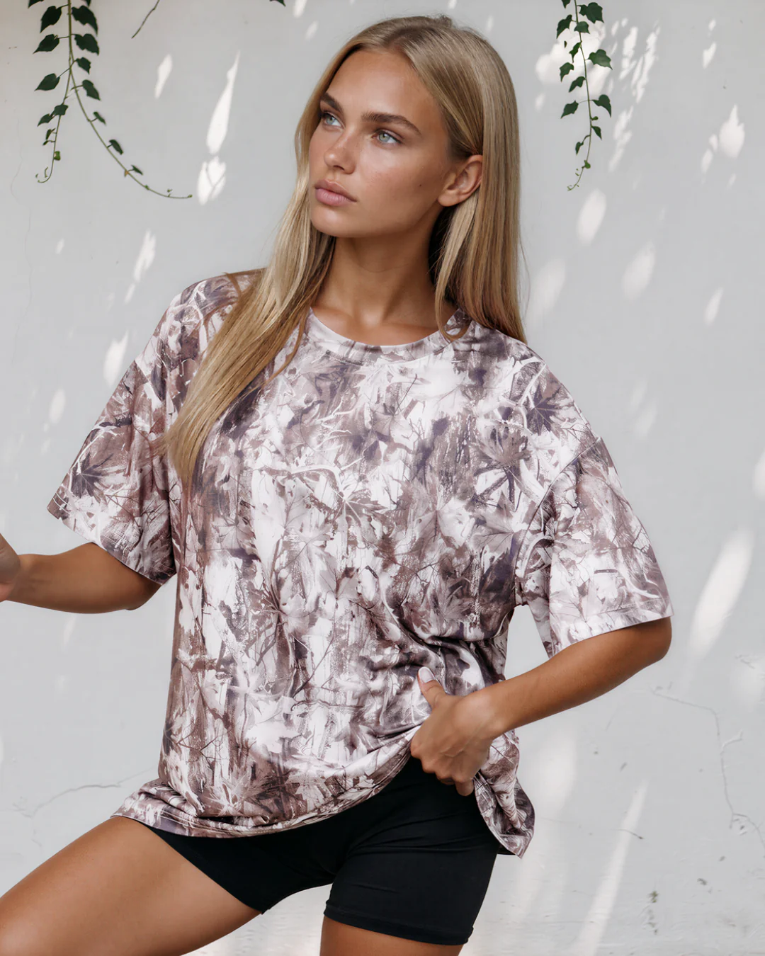 Drew Camouflage Woodland Print Drop Shoulder Tunic Tee - Brown - Image 3
