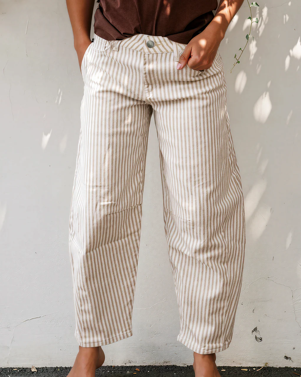 Lennox Stripe Casual Barrel Jeans - Khaki - Image 2