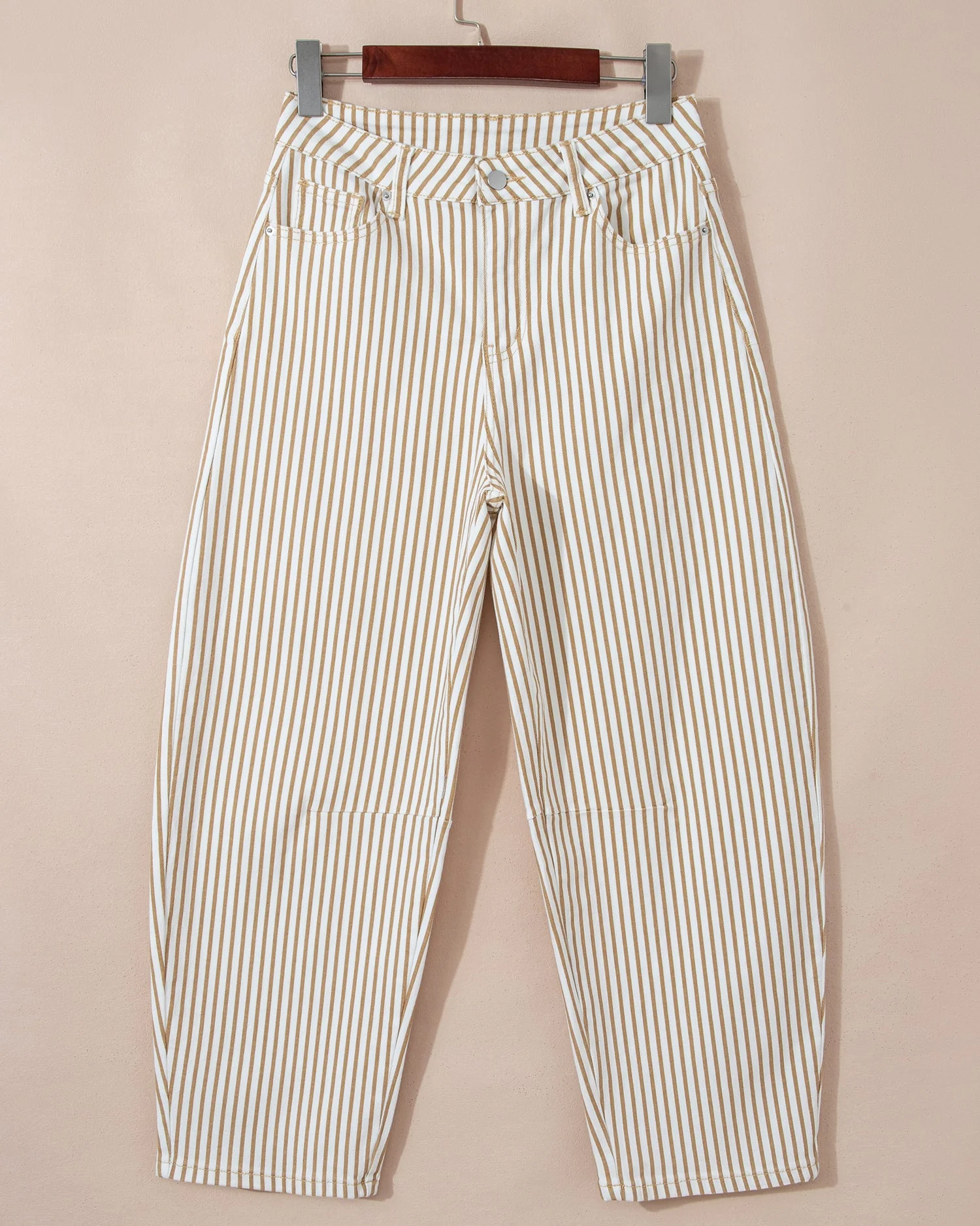 Lennox Stripe Casual Barrel Jeans - Khaki - Image 3