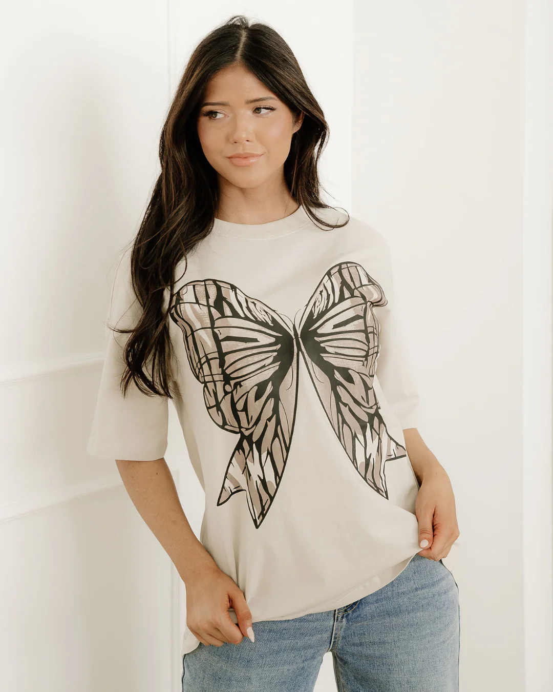 Big Bow Print Drop Shoulder Oversized Tee - Image 5