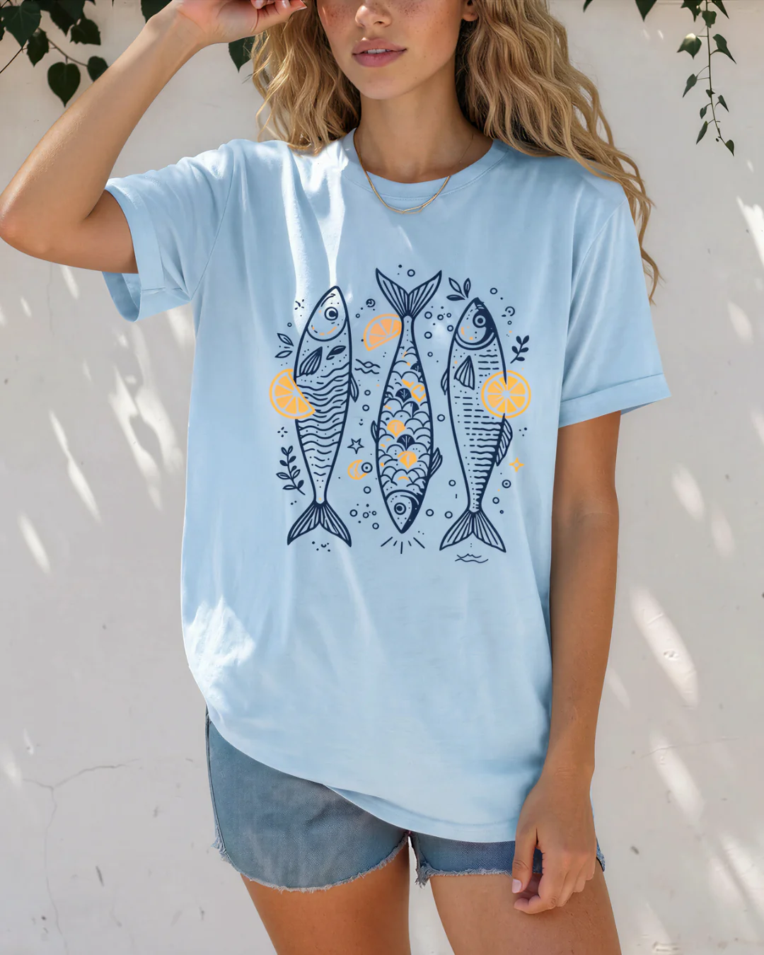 Lemon Fishes Printed Loose T Shirt - Image 2