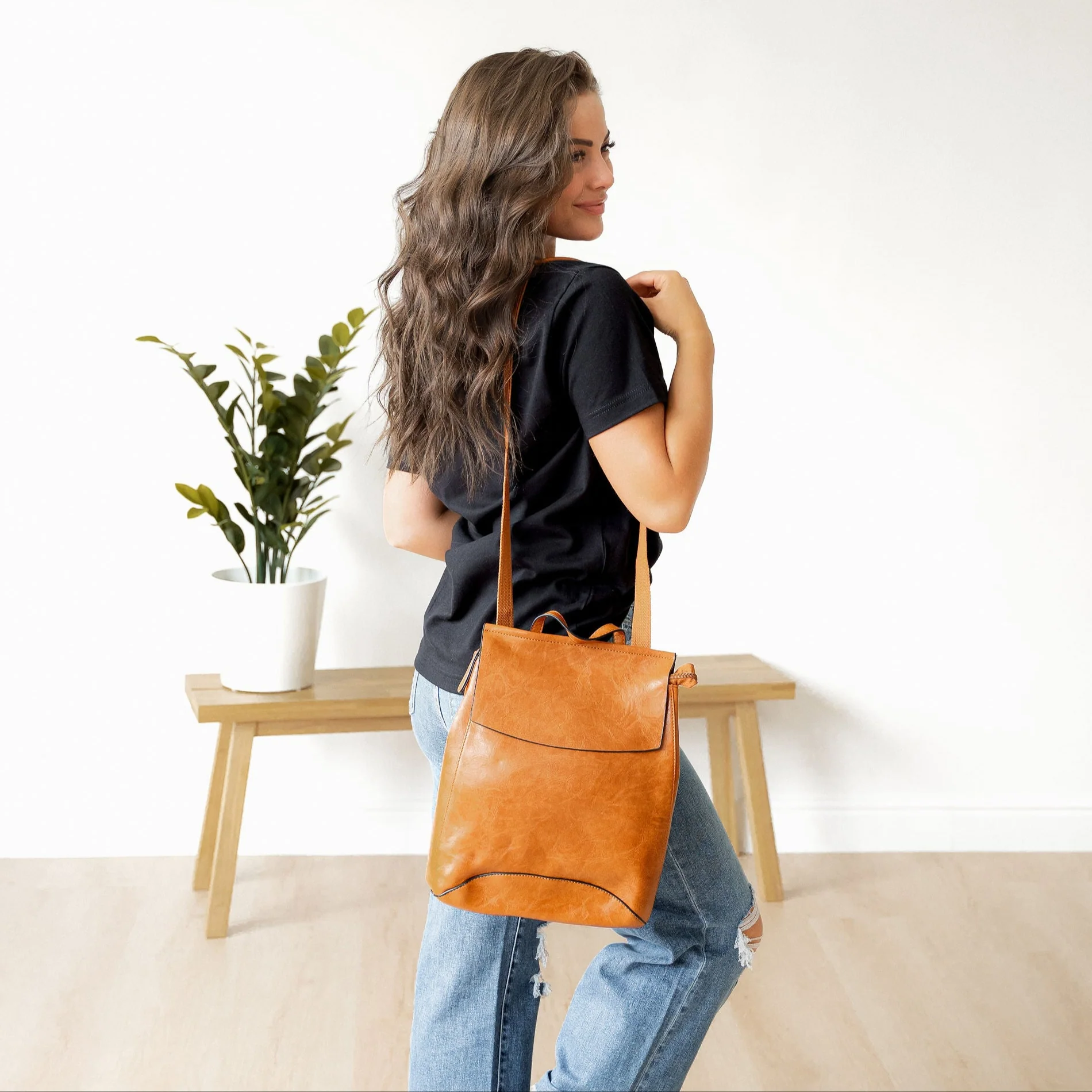 Marlowe Convertible Backpack - Camel - Image 3