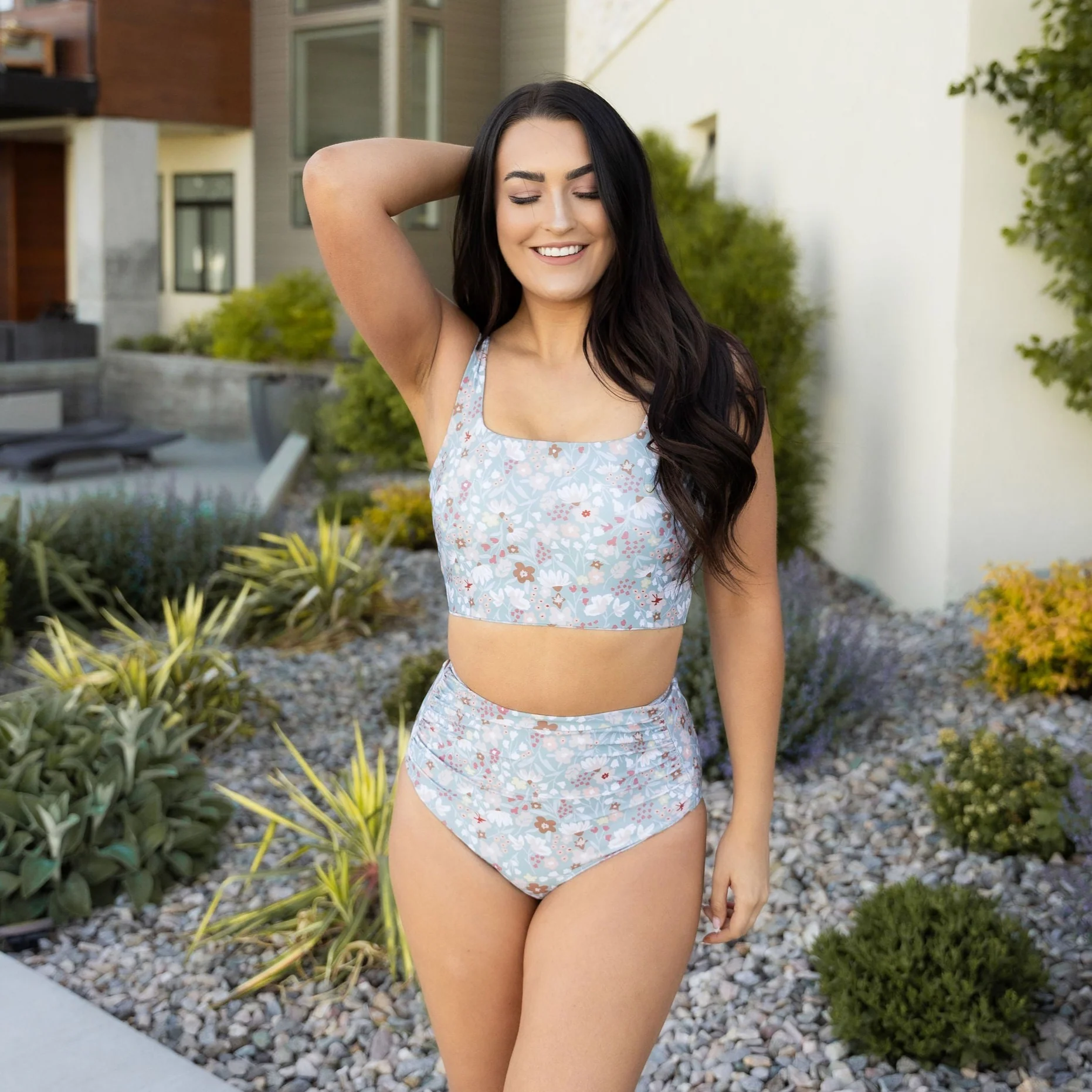 Maui Square Neck Swim Top - Seafoam Floral - Image 2