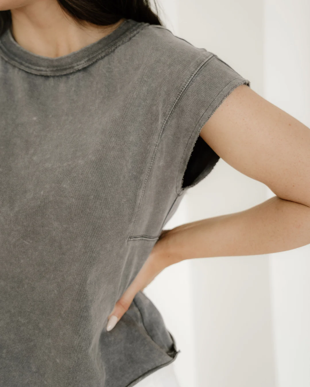 Mineral Wash Boxy Fit Cotton Tank Top - Gray - Image 2