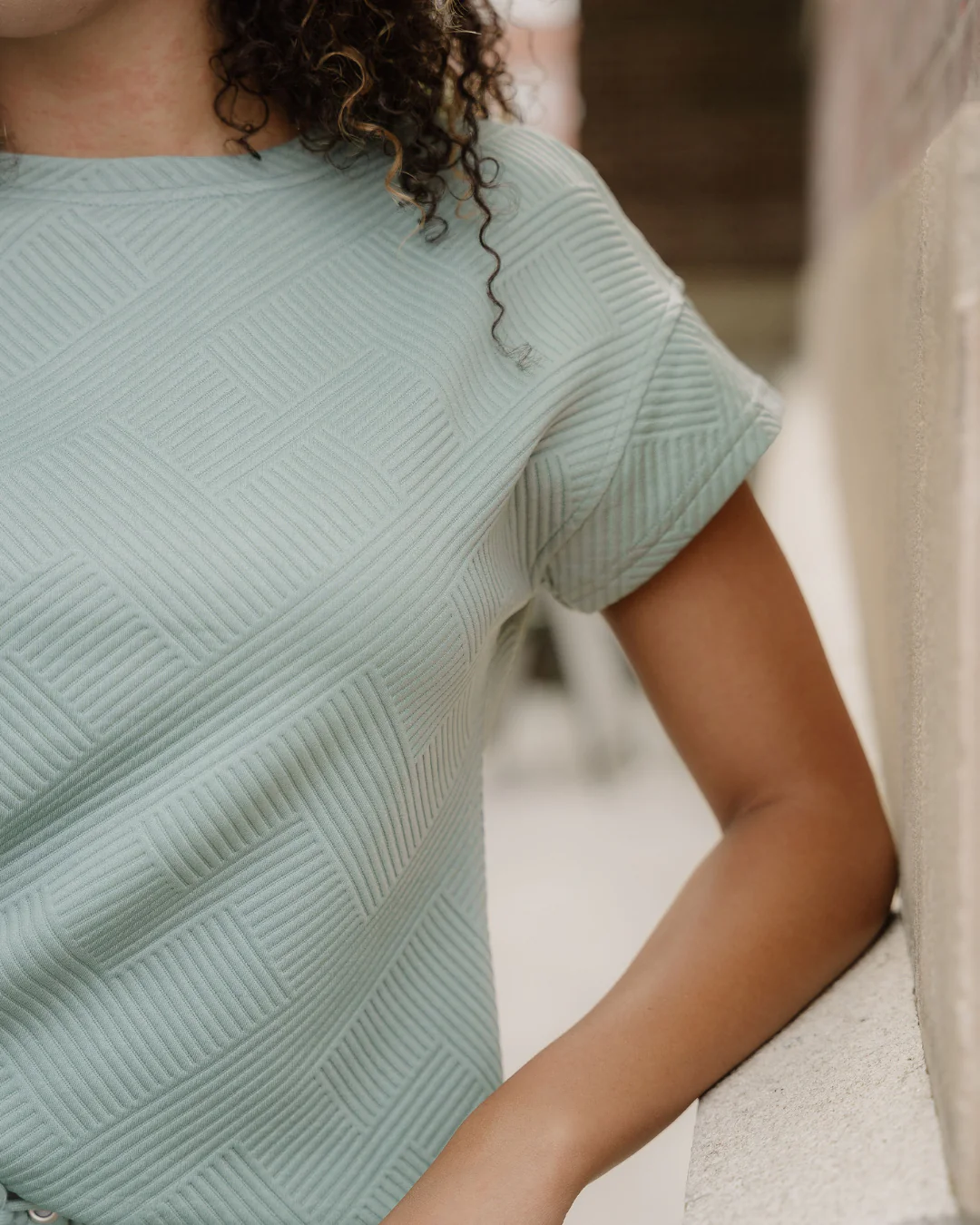 Astrid Textured Short Sleeve Top and Shorts Set - Seafoam - Image 5