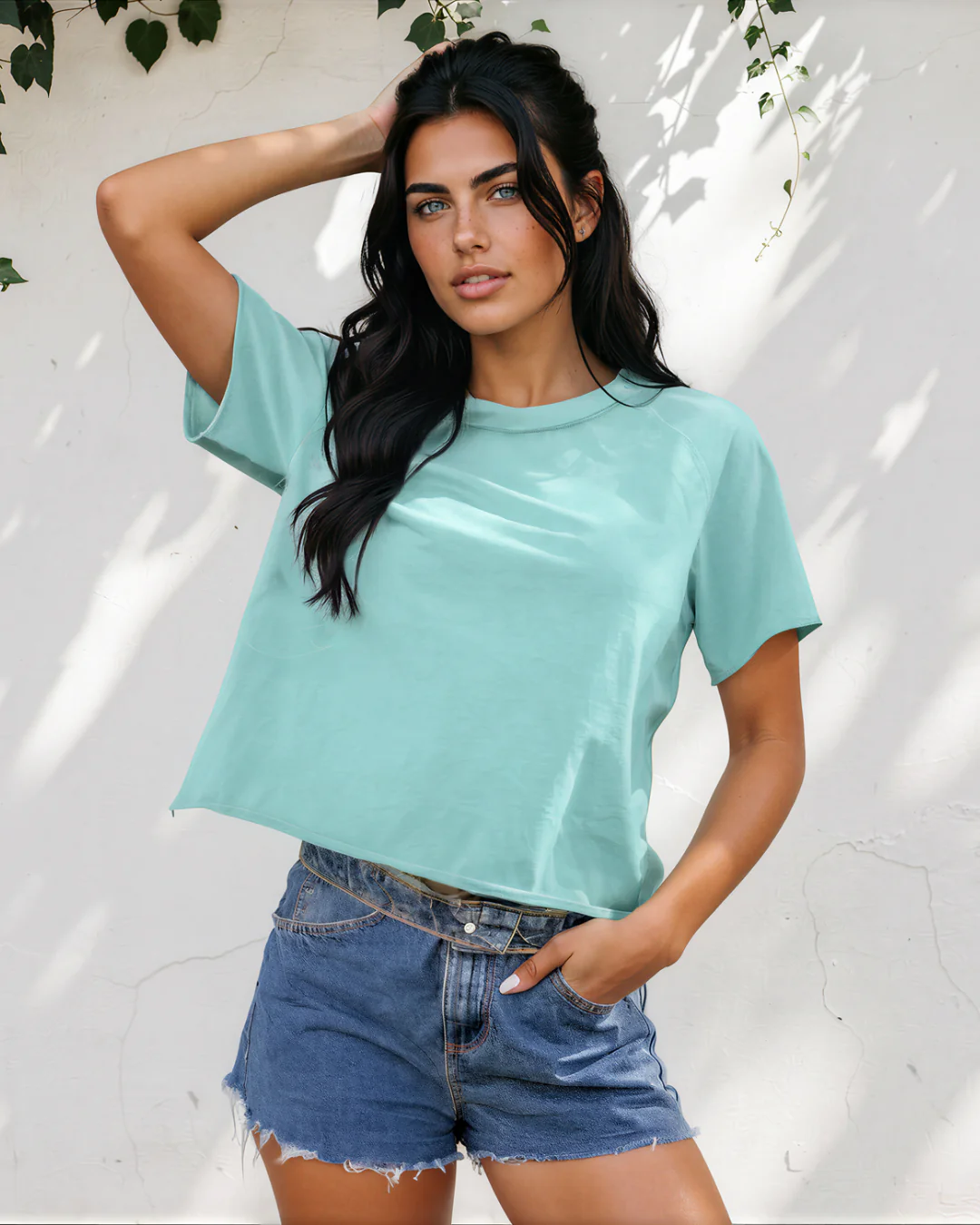 Mira Mineral Wash Raglan Sleeve Boxy Fit Cropped Tee - Image 2