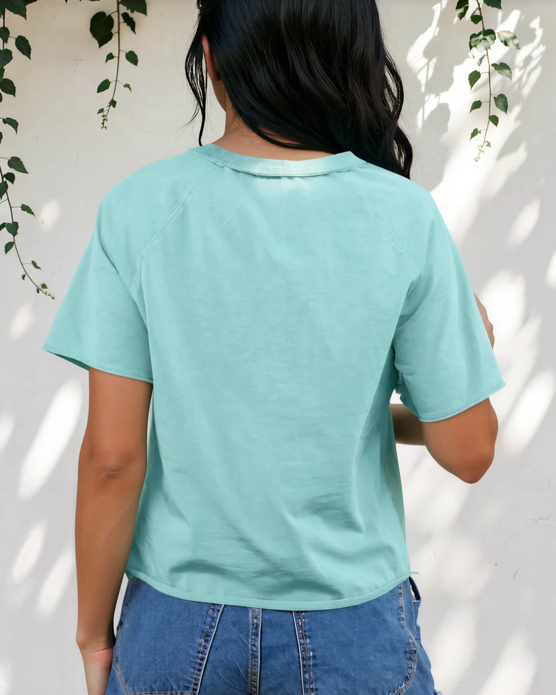 Mira Mineral Wash Raglan Sleeve Boxy Fit Cropped Tee - Image 4