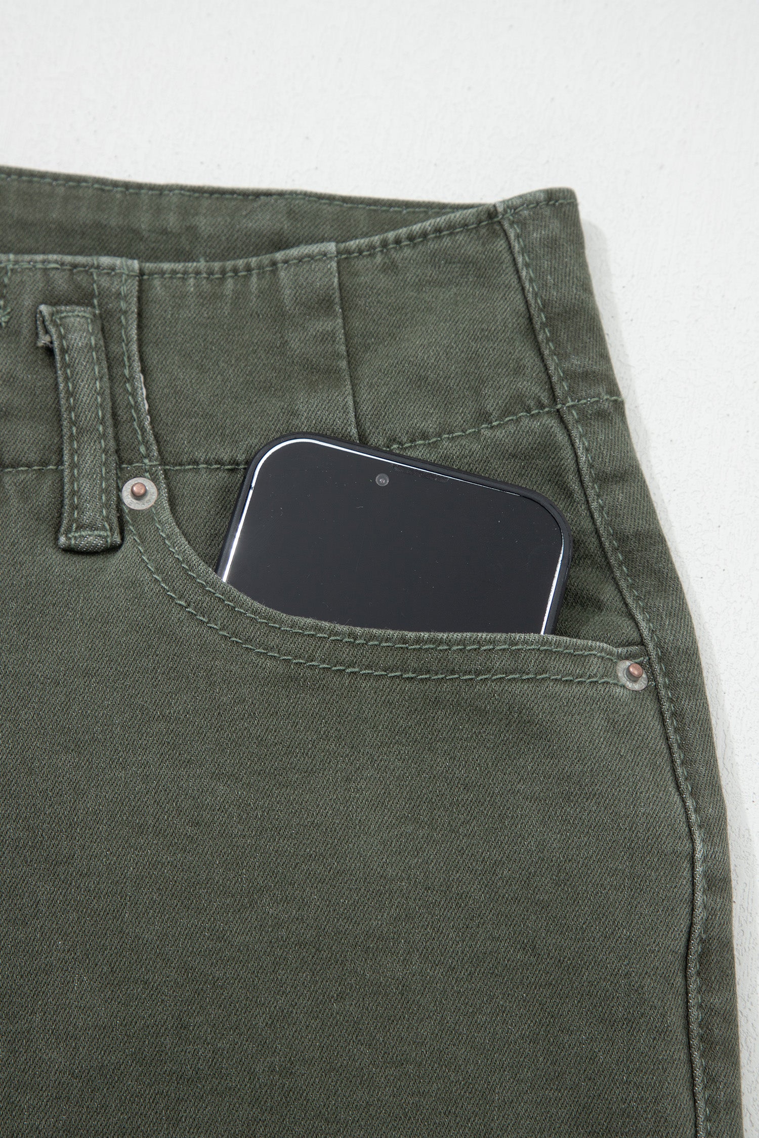 Brooke 2-Button High Waist Flared Bottom Jeans - Olive - Image 8