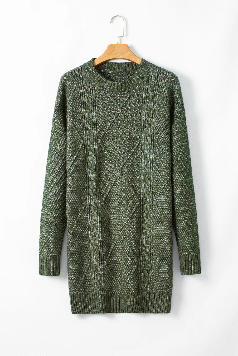 Cable Knit Sweater Dress - Green - Image 8