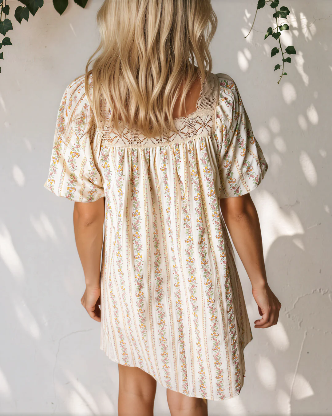 Birdie Floral Print Contrast Ribbon Bow Lace Trim Square Neck Mini Dress - Image 11