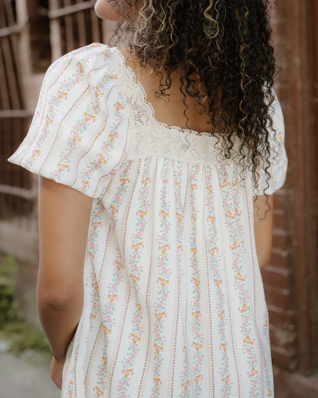 Birdie Floral Print Contrast Ribbon Bow Lace Trim Square Neck Mini Dress - Image 6