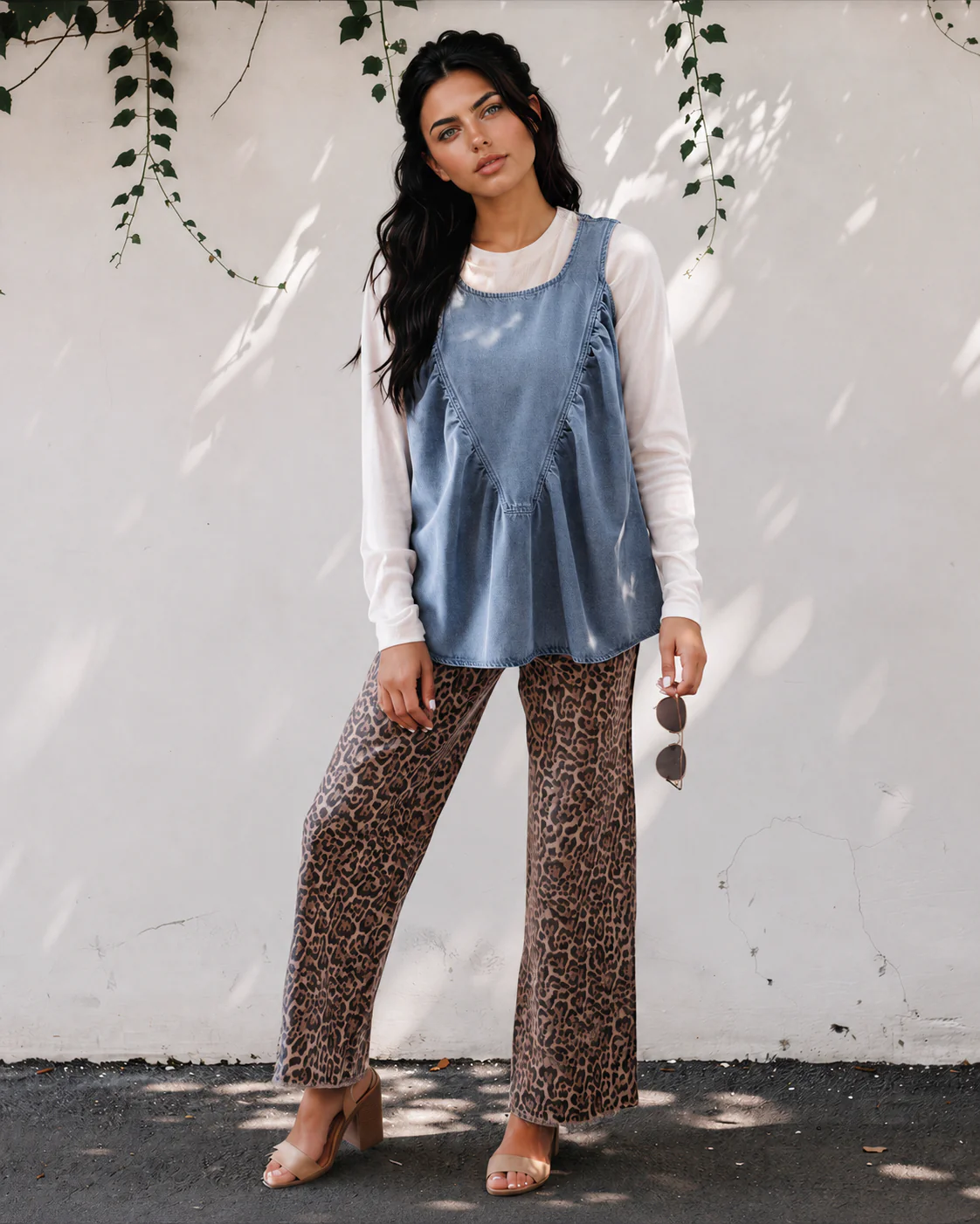 Goldie Denim Pleated Patchwork Sleeveless Top - Image 2