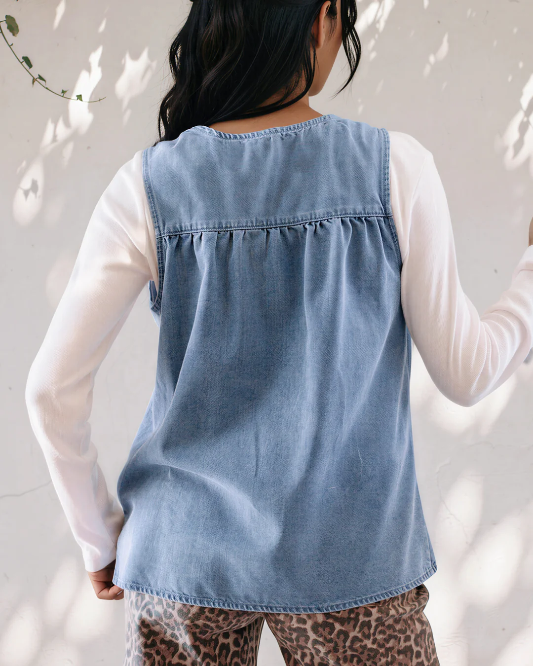 Goldie Denim Pleated Patchwork Sleeveless Top - Image 6