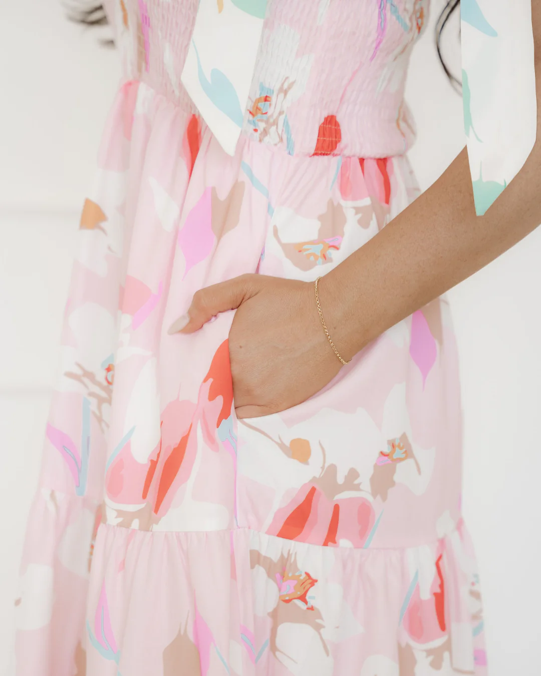 Sunshine Floral Print Knotted Shoulder Smocked Maxi Dress - Image 6